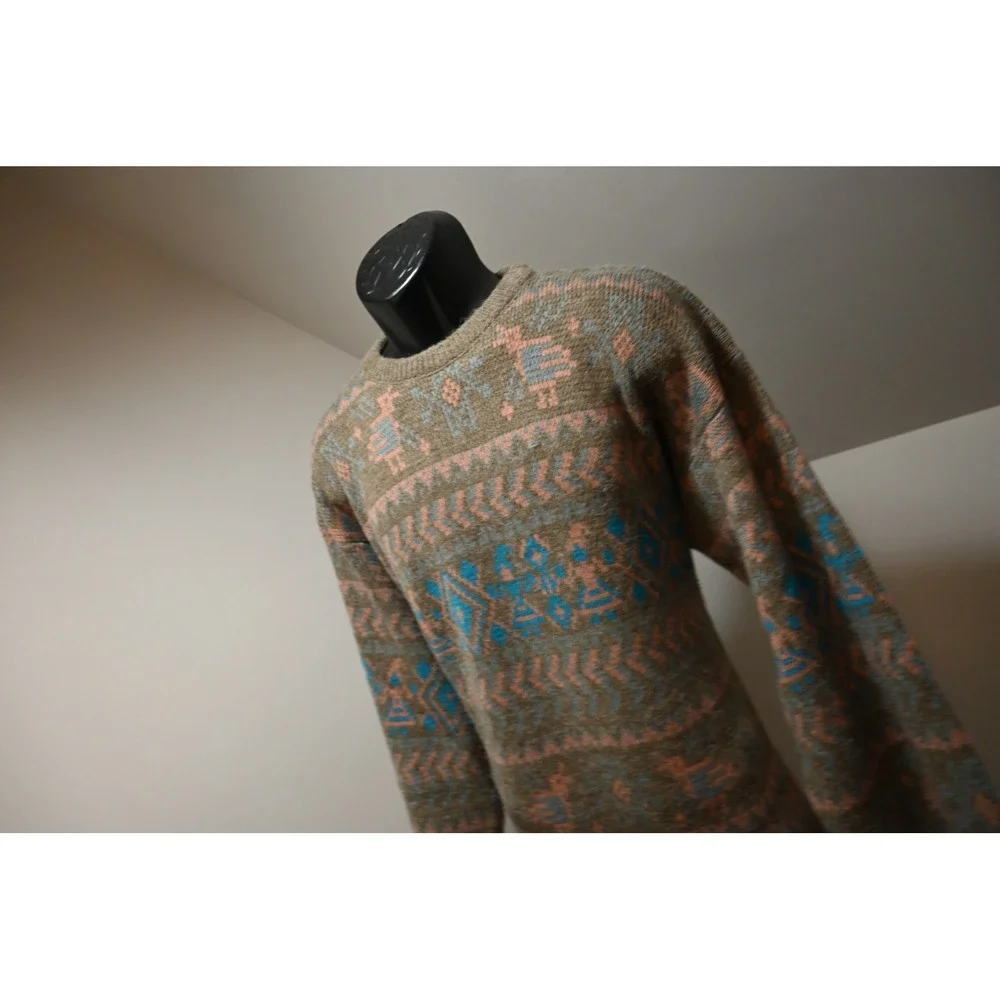McGregor Sweater Mens XL Brown Blue Geometric Bird Knit Vintage